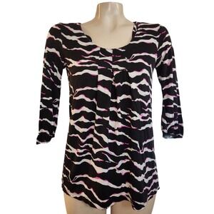 Kristin Davis Womens Zebra Print 3/4 Sleeve Top Black S animal print mobwife
